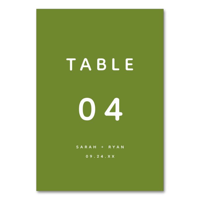 Numéro De Table Modern Minimalistic Olive Green Custom Wedding (Par défaut)