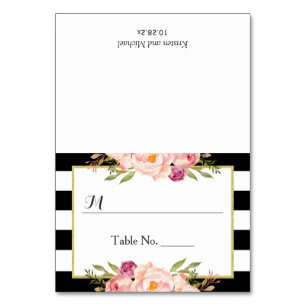 Numéro De Table Moderne Black White Stripes Floral Mariage Place