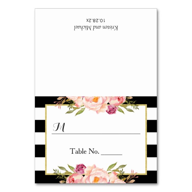 Numéro De Table Moderne Black White Stripes Floral Mariage Place (Par défaut)