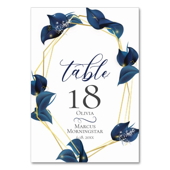 NUMÉRO DE TABLE | Moderne Bleu Indigo Foncé et Or (Par défaut)