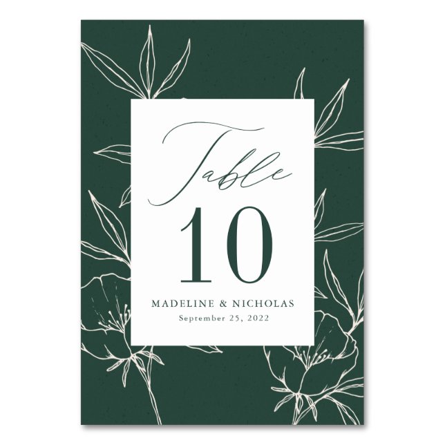 Numéro De Table Moderne Botanique Floral Vert foncé & Mariage de c (Par défaut)