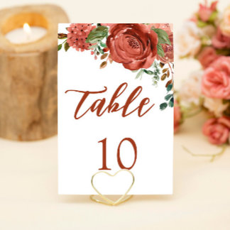 Numéro De Table Moderne Burange Orange Floral Terracotta Mariage