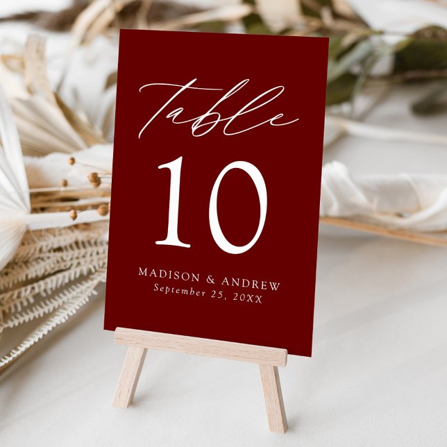 Numéro De Table Moderne Élégant Mariage Bourgogne (Créateur téléchargé)