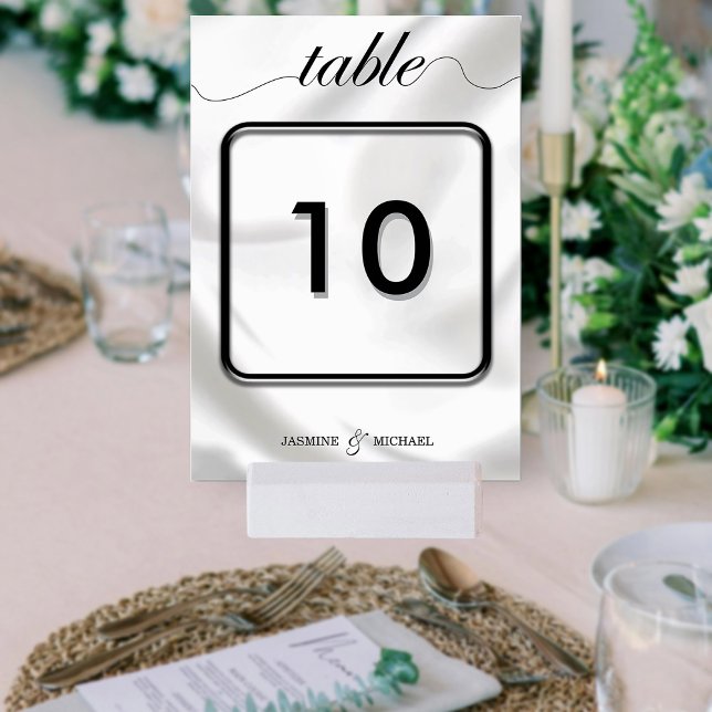 Numéro De Table Moderne Élégant Mariage Simple Noir et Blanc Scrip (Créateur téléchargé)