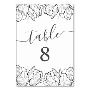 Numéro De Table Moderne Floral minimaliste Mariage noir et blanc