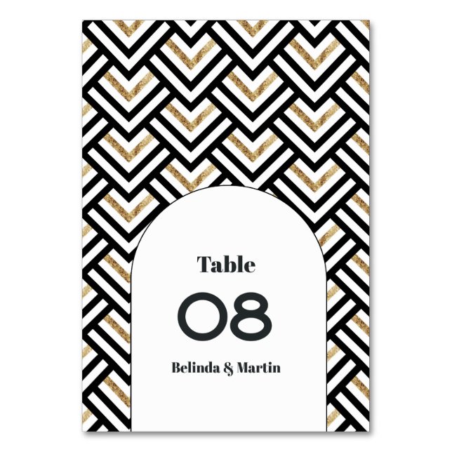 Numéro De Table Moderne Géométrique Noir et Or (Par défaut)