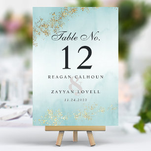 Numéro De Table Moderne Luxe Gold Flecks Turquoise Mist Mariage