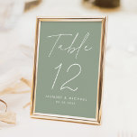 Numéro De Table Moderne minimaliste Script Sage Mariage vert<br><div class="desc">Cartes de numéro de table mariage simple et moderne avec "Table" affichées dans un script blanc manuscrit avec un arrière - plan vert sage (ou une couleur de votre choix). Pour commander les cartes de table mariage vert sauge : ajoutez votre nom, votre date de mariage et votre numéro de...</div>