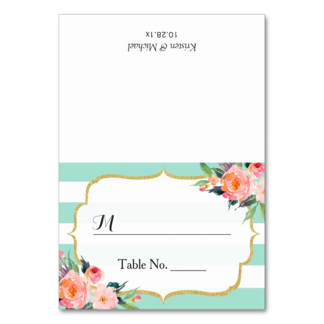 Numéro De Table Moderne Mint Green Stripes Floral Mariage Place (Par défaut)