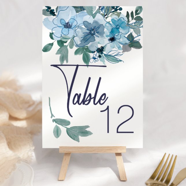 Numéro De Table Moderne Pastel Blue Aquarelle Mariage Numéro de ta (Créateur téléchargé)