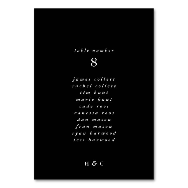 Numéro De Table Moderne Premium Noir Onyx Plain Mariage simple (Dos)
