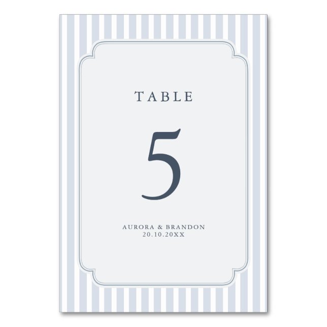 Numéro De Table Moderne Rayures Classiques Bleu Poussiéreux Mariag (Par défaut)