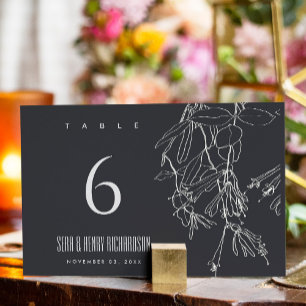 NUMÉRO DE TABLE MODERNE RUSTIQUE LIGNE NOIRE DESSIN MARIAGE FLORAL