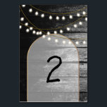 Numéro De Table Moderne Rustique Noir Bois Lumière Arc Mariage<br><div class="desc">Une belle fusion de bois rustique combiné à l'or chic moderne, lumières élégantes et arche. Un design unique qui utilise les tons noir et blanc avec une touche d'or élégant. Un design de grange de campagne rencontre le glamour de la ville. Conception de numéro de table de mariage rustique avec...</div>