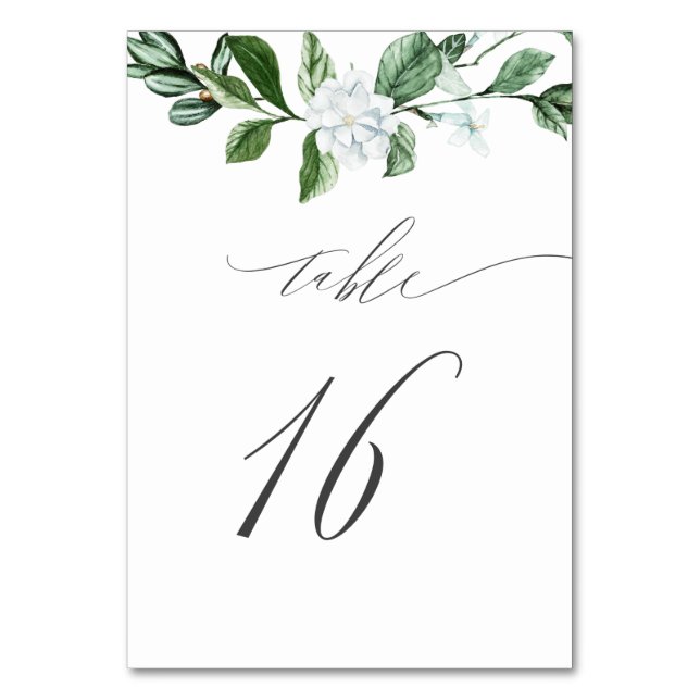 Numéro De Table Moderne Sage vert Flore blanc No 16 Mariage (Par défaut)