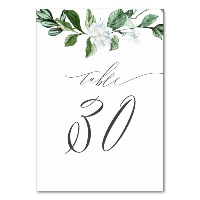 Numéro De Table Moderne Sage vert Flore blanc No 30 Mariage (Par défaut)