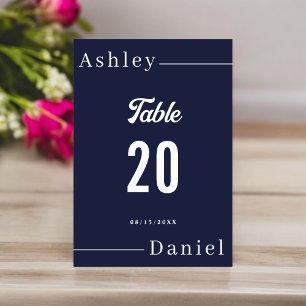 Numéro De Table Moderne Simple Marine Bleu Blanc Formel Chic Maria