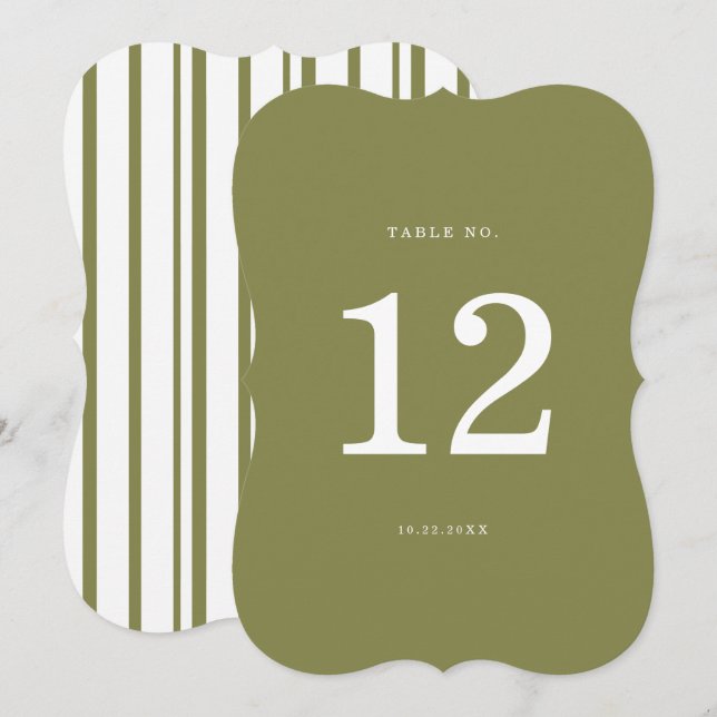 Numéro de table moderne vert olive découpé (Devant / Derrière)