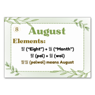 Numéro De Table Mois en Hangul coréen (cartes Flash)