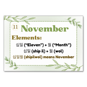 Numéro De Table Mois en Hangul coréen (cartes Flash)