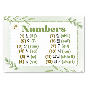 Numéro De Table Mois en Hangul coréen (cartes Flash)