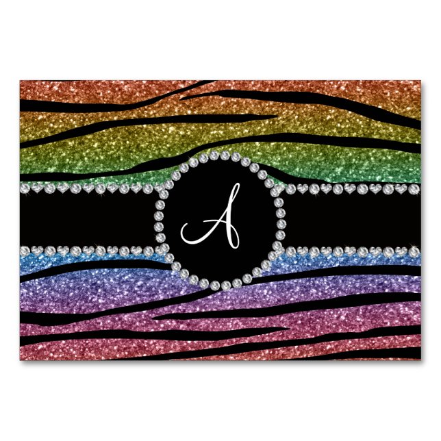 Numéro De Table Monogram rainbow glitter zebra stripes circle (Devant)