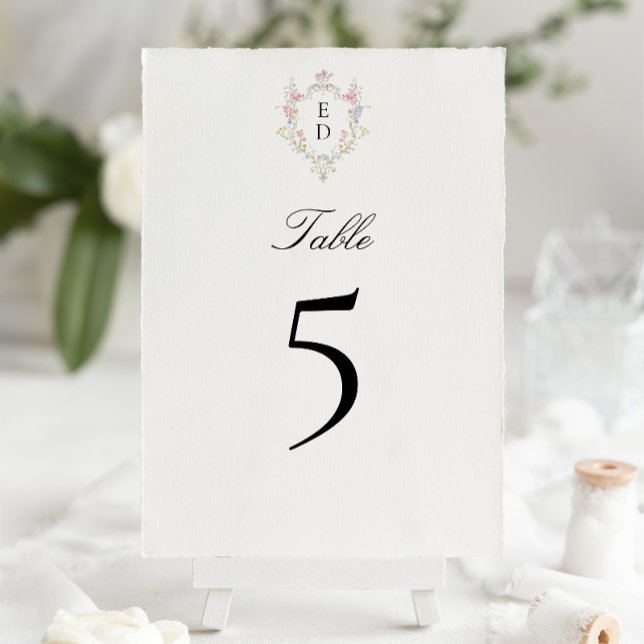 Numéro De Table Monogramme de blason floral rococo élégant et fant (Créateur téléchargé)