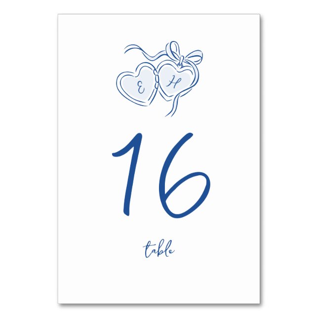 Numéro De Table Monogramme de cœurs dessinés à la main pour mariag (Par défaut)