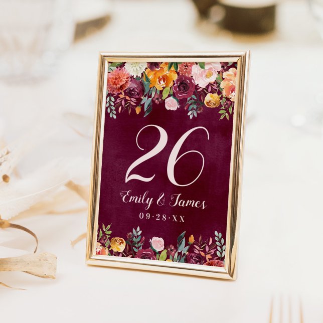Numéro De Table Monogramme de mariage floral automnal rustique de  (Créateur téléchargé)