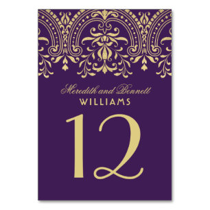 Numéro De Table Monogramme de Mariage Vintage violet et or