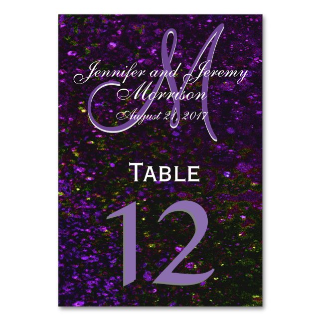 Numéro De Table Monogramme de violet cosmique Numéro du tableau (Dos)