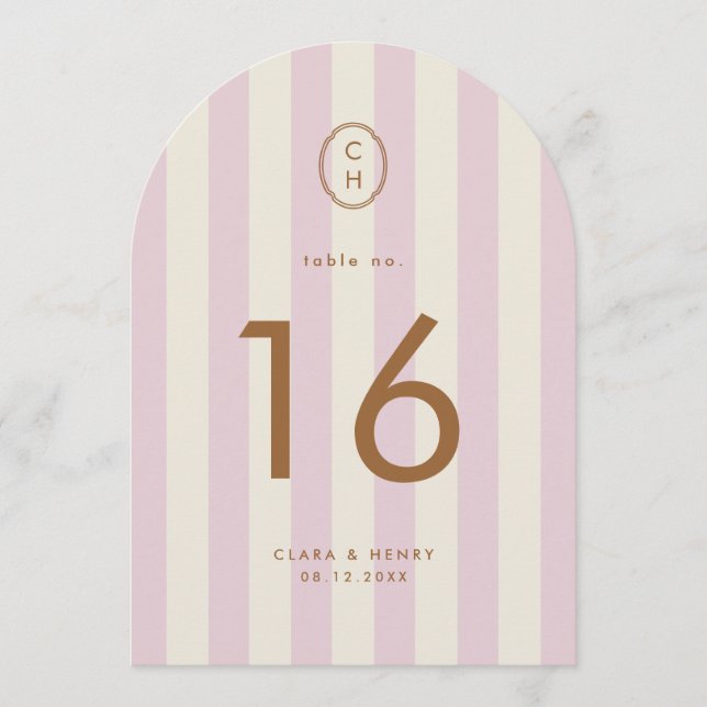 Numéro de table monogramme découpé en rose saumon  (Devant)