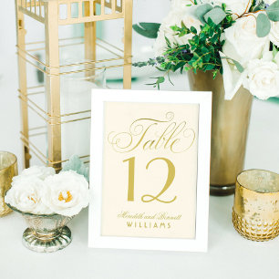 Numéro De Table Monogramme élégant en calligraphie dorée