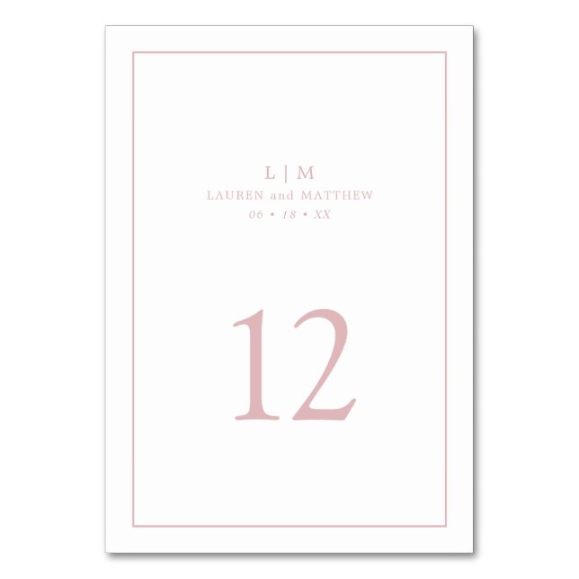 Numéro De Table Monogramme Élégant Rose Clair Simple pour Mariage (Par défaut)
