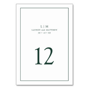 Numéro De Table Monogramme élégant vert forêt Mariage simple
