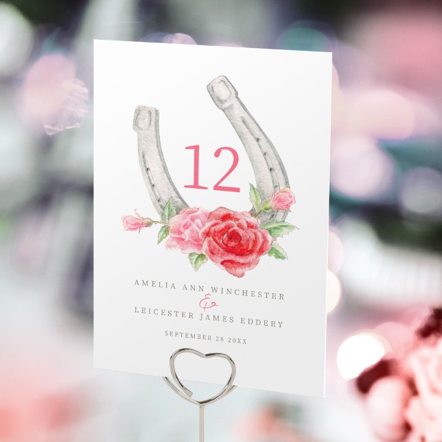 Numéro De Table Monogramme fer à cheval et roses rouges roses  (Créateur téléchargé)