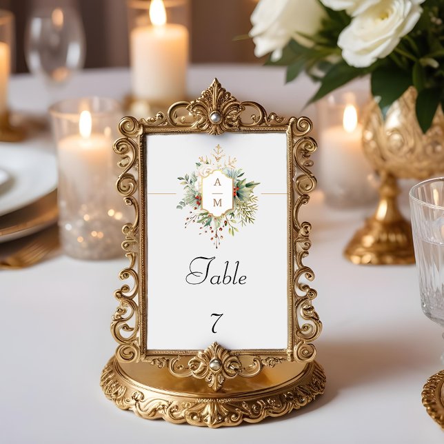 Numéro De Table Monogramme Floral Noël Simplement Élégant (Créateur téléchargé)