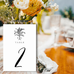 Numéro De Table Monogramme minimaliste de palmier tropical Mariage