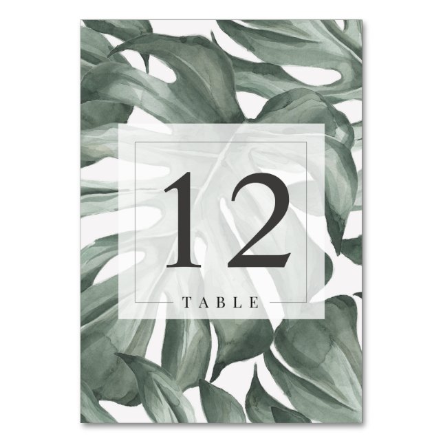 Numéro De Table Monstera moderne Tropical Palm Feuille Mariage (Dos)