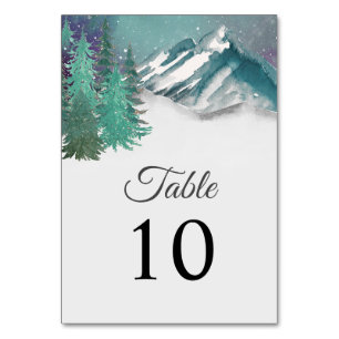 Numéro De Table Montagnes aquarelles rustiques Pin Mariage d'hiver