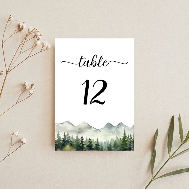 Numéro De Table Montagnes et pins Mariage élégant (Créateur téléchargé)