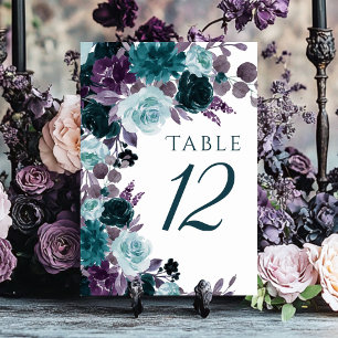 Numéro De Table Moody Boho Floral Turquoise Turquoise et violet