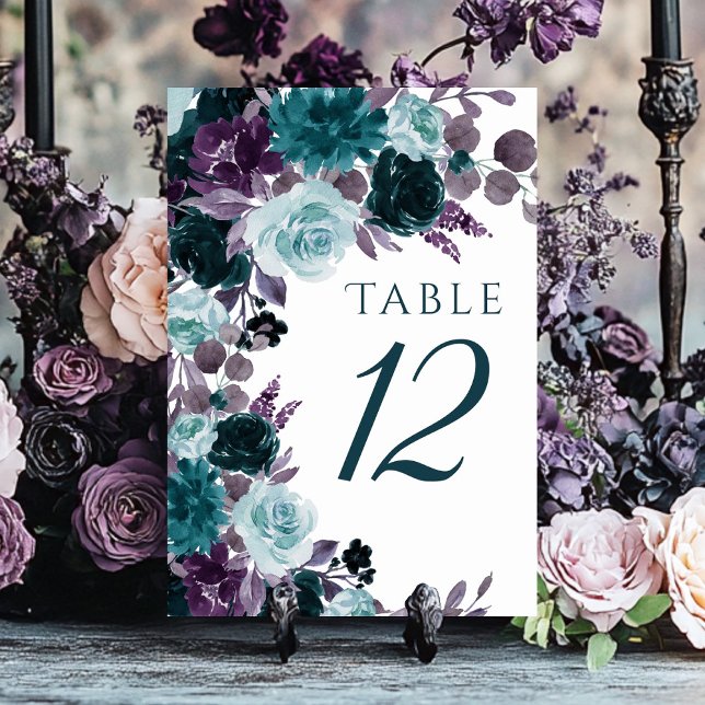 Numéro De Table Moody Boho | Floral Turquoise Turquoise et violet (Créateur téléchargé)