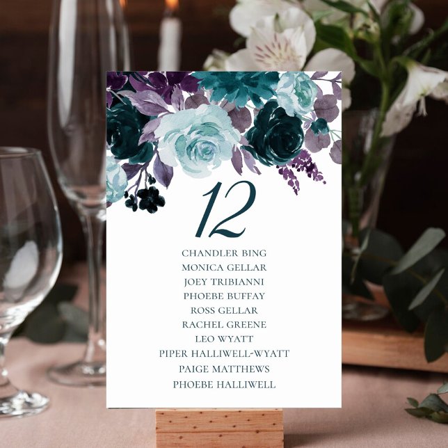 Numéro De Table Moody Boho | Nom Turquoise et Turquoise Floral (Créateur téléchargé)