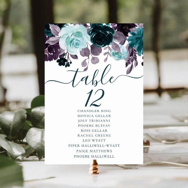 Numéro De Table Moody Boho | Nom Turquoise et Turquoise Floral (Créateur téléchargé)