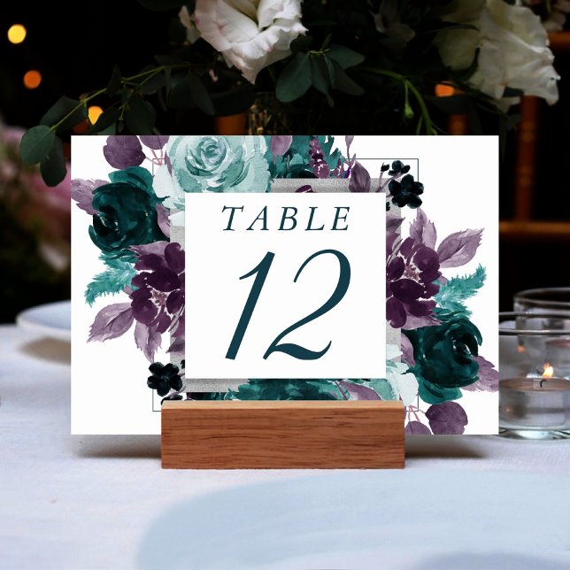 Numéro De Table Moody Boho | Turquoise Turquoise Carré Floral Wrea (Créateur téléchargé)