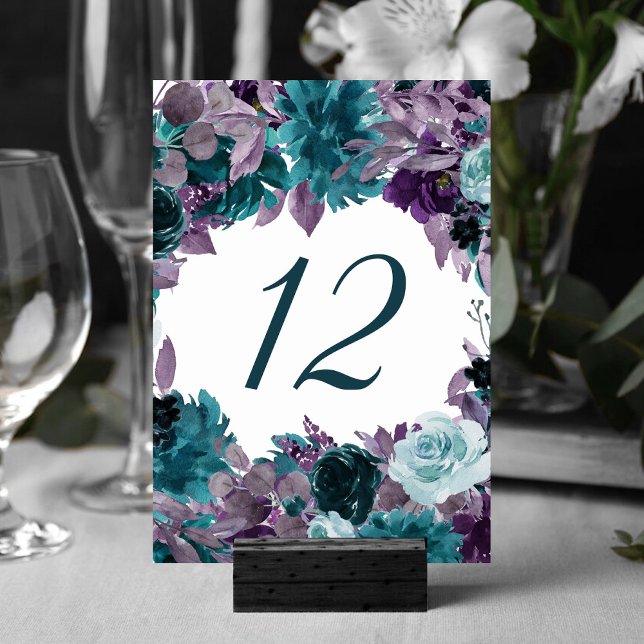 Numéro De Table Moody Boho | Turquoise Turquoise Floral Argent Fra (Créateur téléchargé)