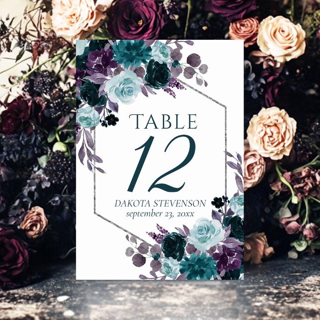 Numéro De Table Moody Boho | Turquoise Turquoise Flore foncé Perso (Créateur téléchargé)