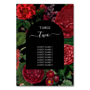 Numéro De Table Moody Florals Arc Noir Bourgogne Rouge Mariage