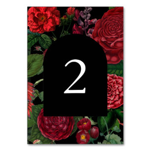 Numéro De Table Moody Florals Arc Noir Bourgogne Rouge Mariage